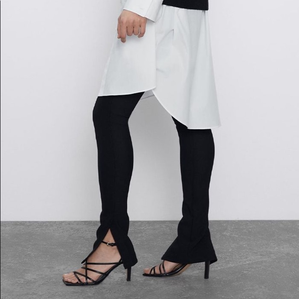 Zara Ribbed Black Leggings with Side Slits/Vents